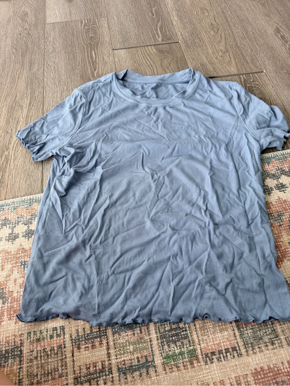 Women's Light Blue Ribbed Crew Neck Shirt